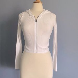 Hollister Cropped Long Sleeve Lightweight Zipper Hoodie White (XS)